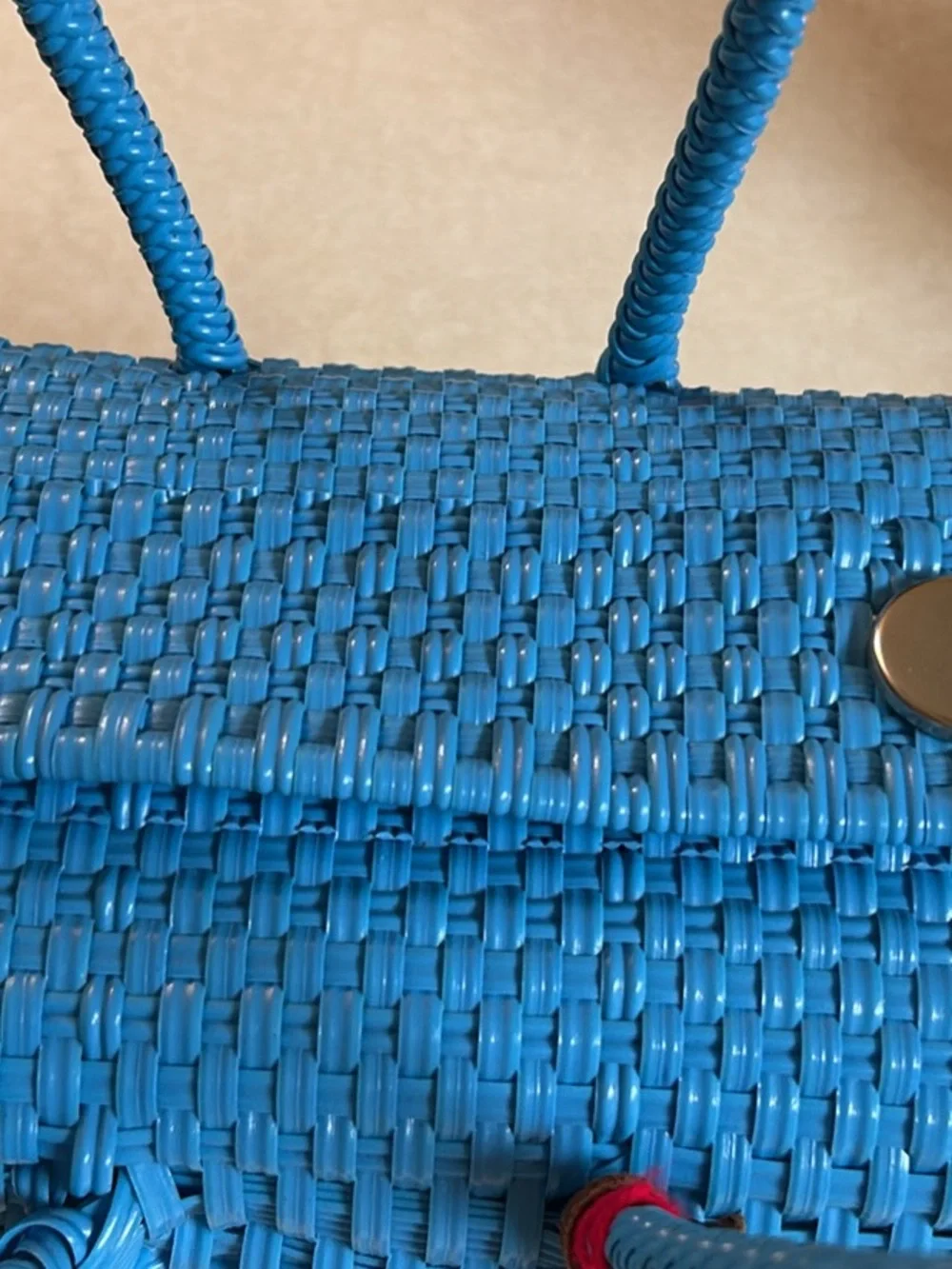 Blue Woven Tote Bag with Decorative Tassel